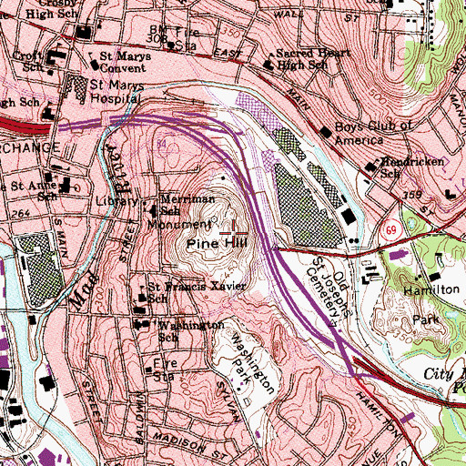 Topographic Map of Pine Hill, CT