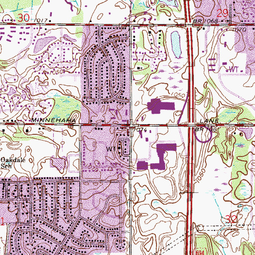 Topographic Map of Oakdale Post Office (historical), MN