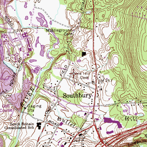 Topographic Map of Pine Hill Cemetery, CT