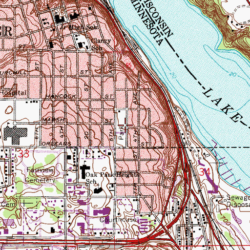 Topographic Map of Old Athletic Field Park, MN