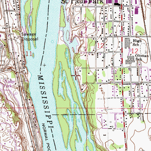 Topographic Map of Riverside Park, MN