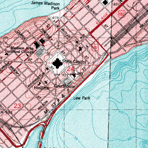 Topographic Map of Madison Municipal Building, WI