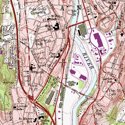 Topographic Map of Pine School, CT