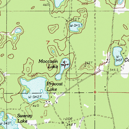 Topographic Map of Moccasin Lake, MI