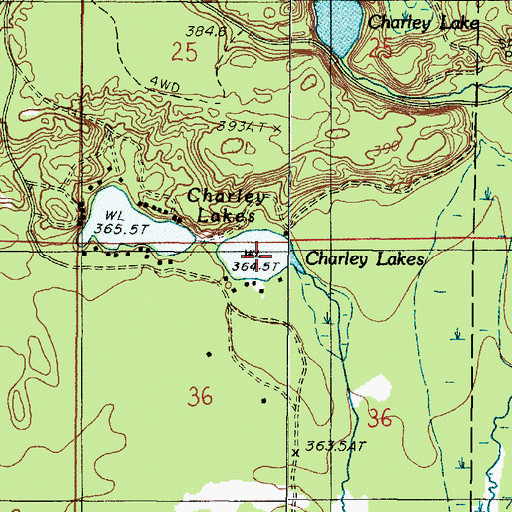 Topographic Map of Charley Lakes, MI