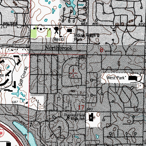 Topographic Map of Arrowhead, IL