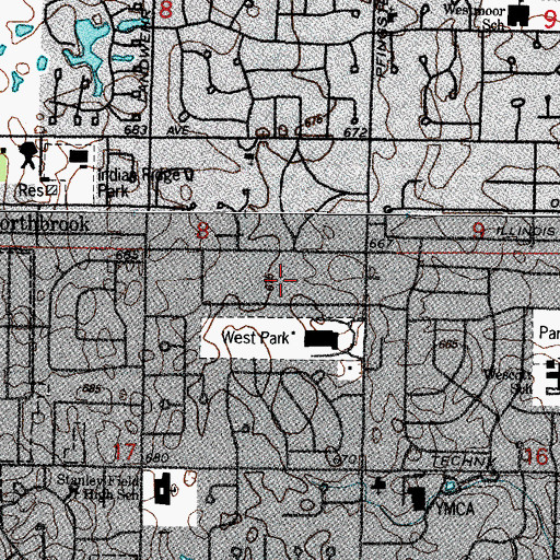 Topographic Map of Levelview Acres, IL