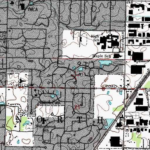 Topographic Map of Villas West, IL