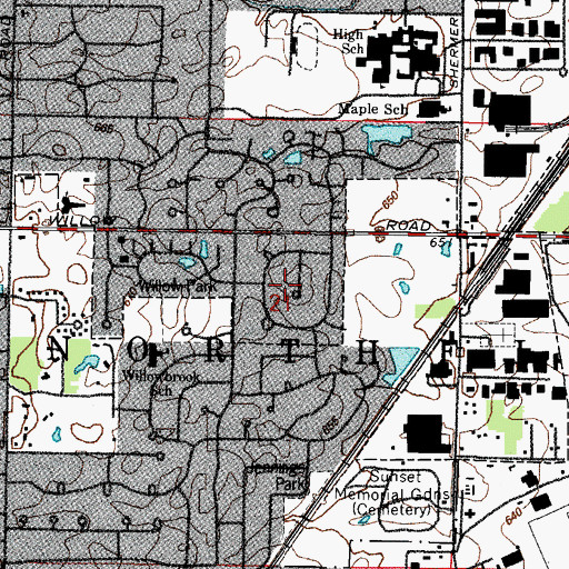 Topographic Map of Willow Woods, IL