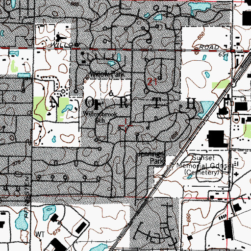 Topographic Map of The Willows, IL