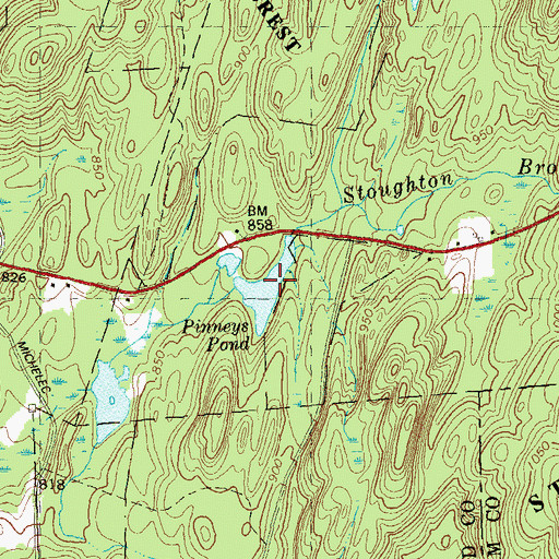 Topographic Map of Pinneys Pond, CT