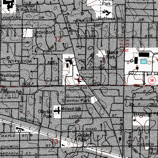 Topographic Map of Glenview Evangelical Free Church, IL