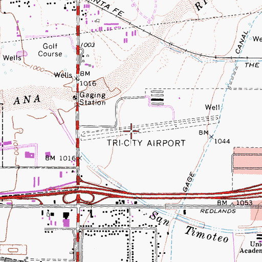 Topographic Map of Tri-City Airport (historical), CA