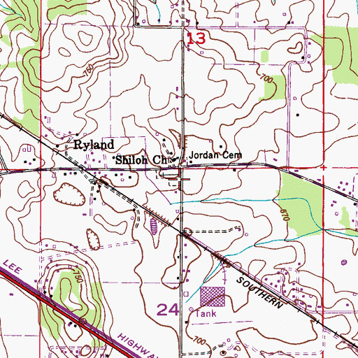 Topographic Map of Kelly Cemetery, AL