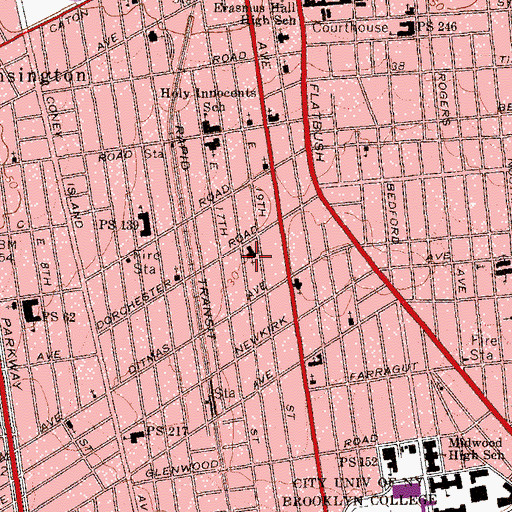 Topographic Map of Flatbush-Tompkins Church, NY