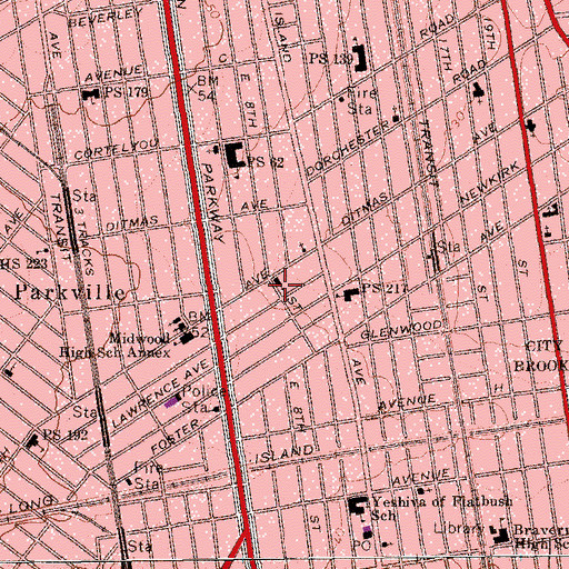 Topographic Map of Trinity Evangelical Lutheran Church, NY