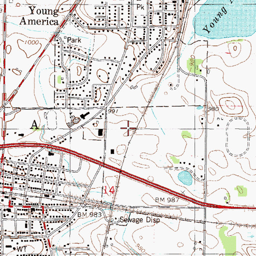 Topographic Map of Young America Industrial Park, MN