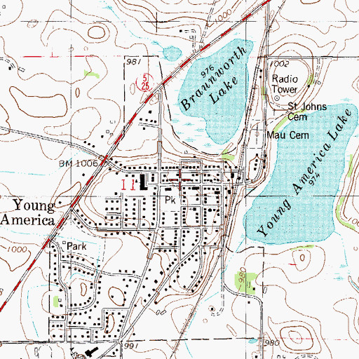 Topographic Map of Young America City Hall, MN