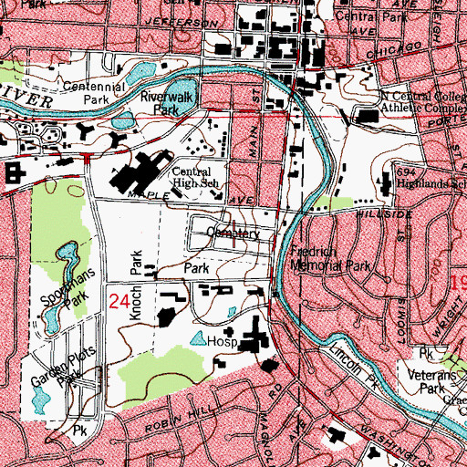 Topographic Map of Naperville Cemetery, IL