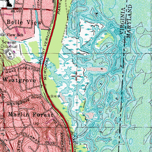 Topographic Map of Dyke Marsh Wildlife Preserve, VA