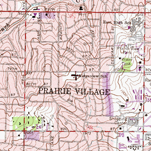 Topographic Map of Kansas City Christian School, KS