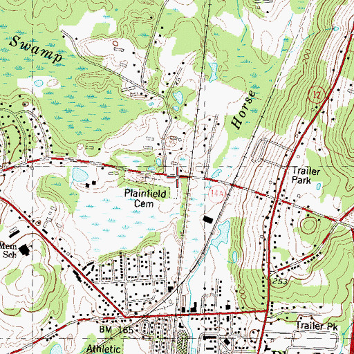 Topographic Map of Plainfield Cemetery, CT