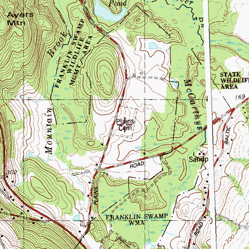Topographic Map of Plains Cemetery, CT