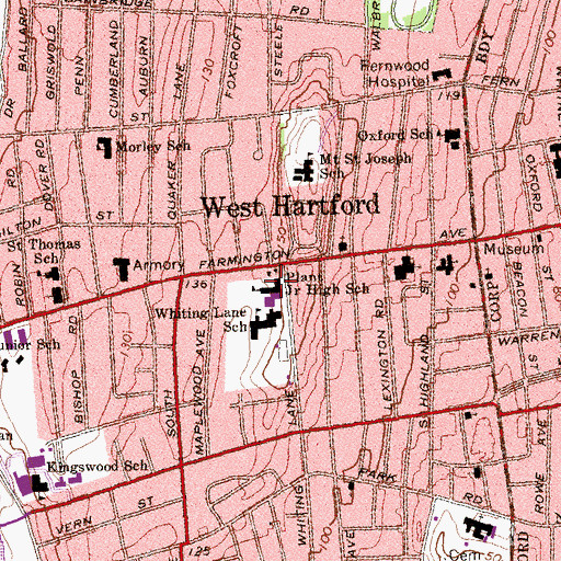 Topographic Map of Plant Junior High School, CT