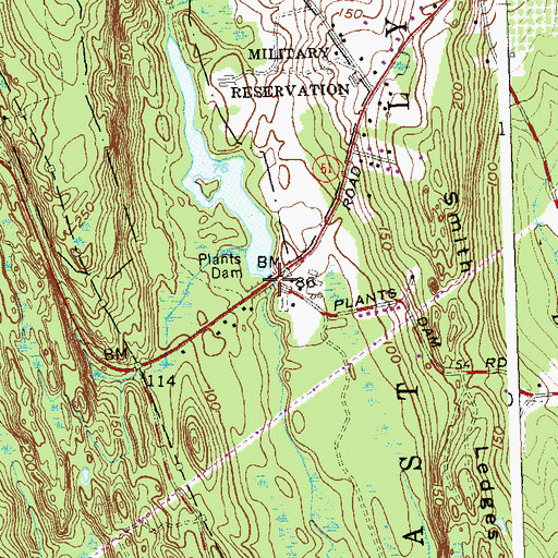 Topographic Map of Plants Dam, CT