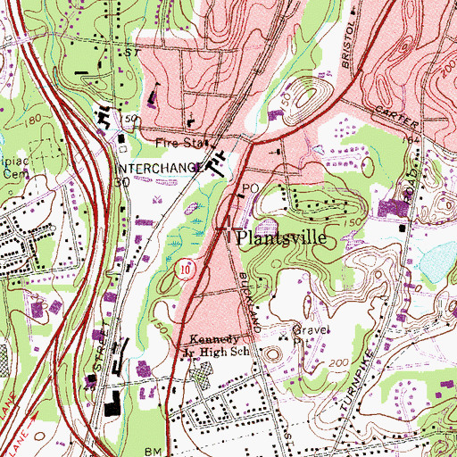 Topographic Map of Plantsville, CT