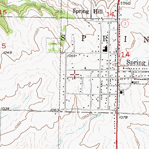 Topographic Map of Spring Hill Church of Christ, KS