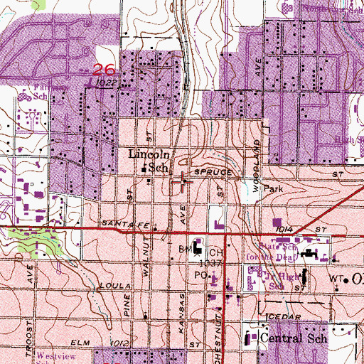 Topographic Map of Second Baptist Church of Olathe, KS