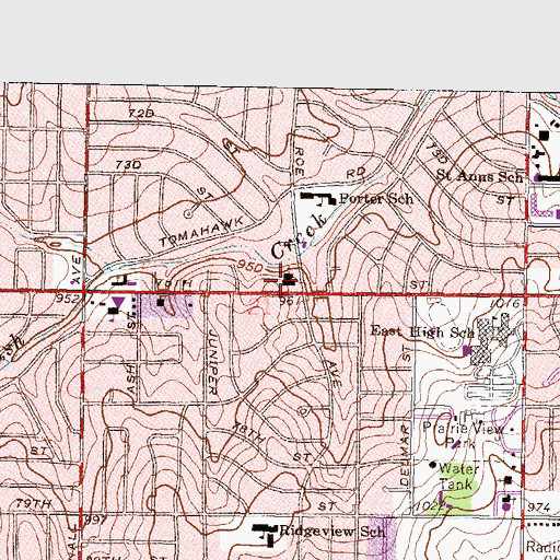Topographic Map of Prairie Baptist Church, KS