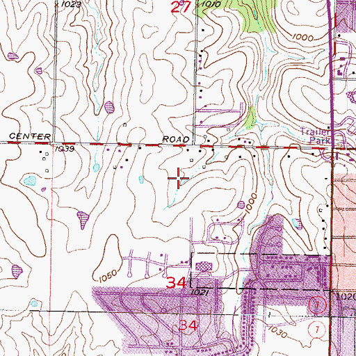 Topographic Map of Prairie Center Church of God of Prophecy, KS