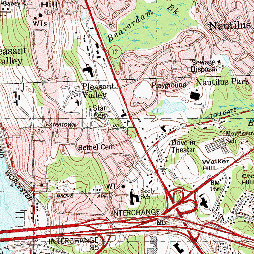 Topographic Map of Pleasant Valley, CT