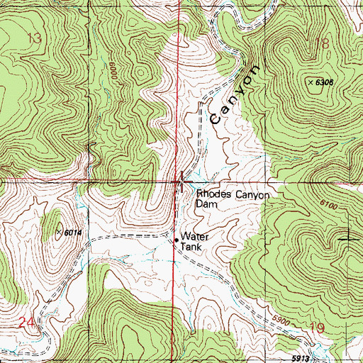 Topographic Map of Rhodes Canyon Dam, AZ