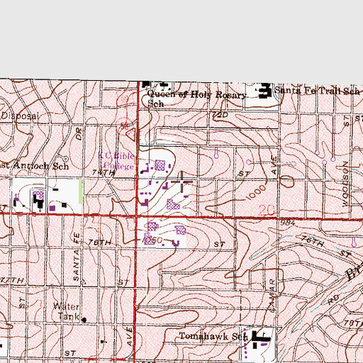 Topographic Map of Overland Park Church of God, KS