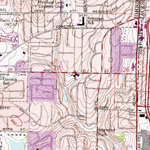 Topographic Map of Leawood Presbyterian Church, KS