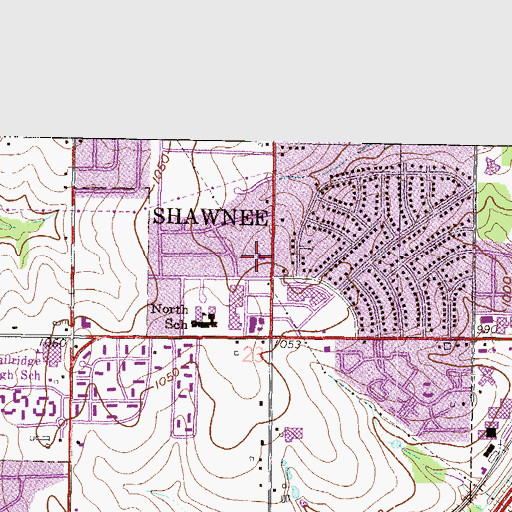 Topographic Map of Johnson County Church of Christ, KS