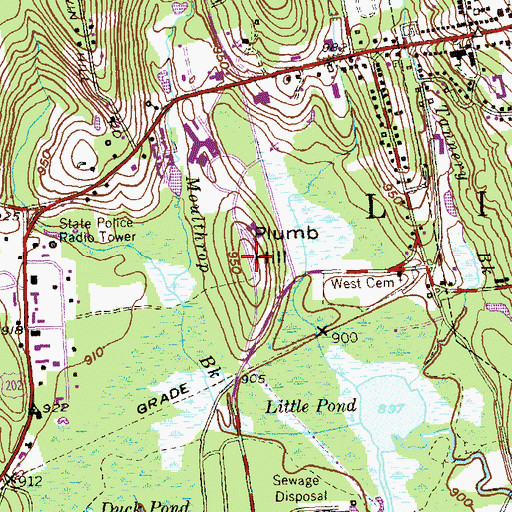 Topographic Map of Plumb Hill, CT