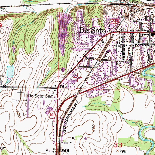 Topographic Map of De Soto Baptist Church, KS