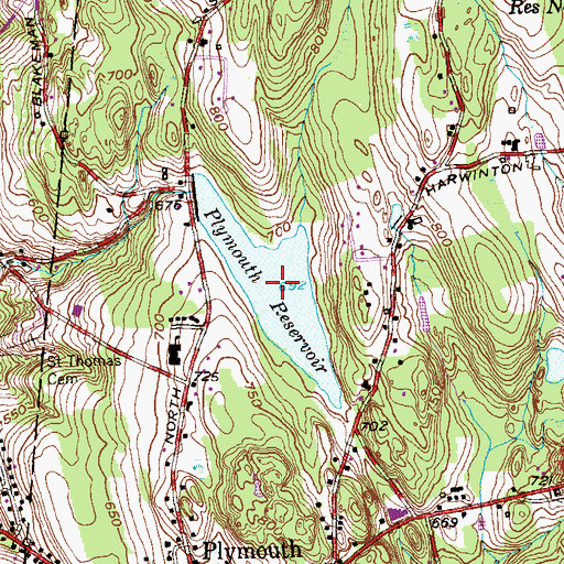 Topographic Map of Plymouth Reservoir, CT