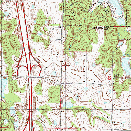 Topographic Map of Crossroads Christian Church, KS