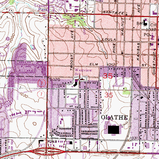 Topographic Map of Calvary Chapel of Johnson County, KS