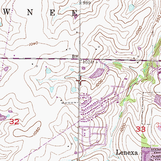 Topographic Map of Cedar Ridge Christian Church, KS