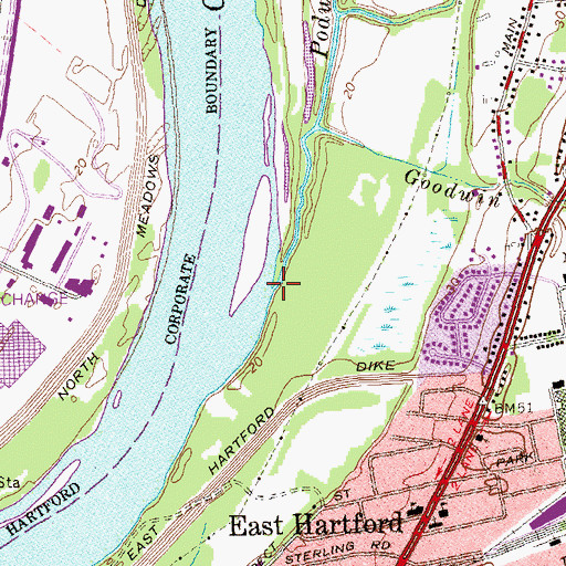 Topographic Map of Podunk River, CT