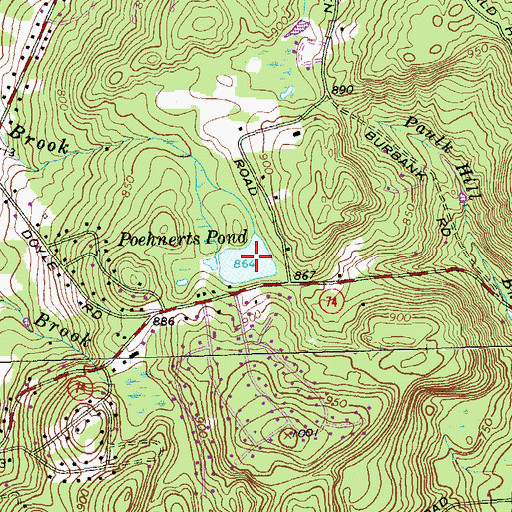 Topographic Map of Poehnerts Pond, CT
