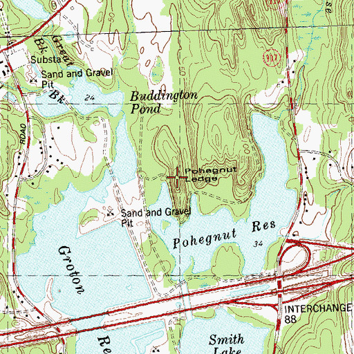 Topographic Map of Pohegnut Ledge, CT