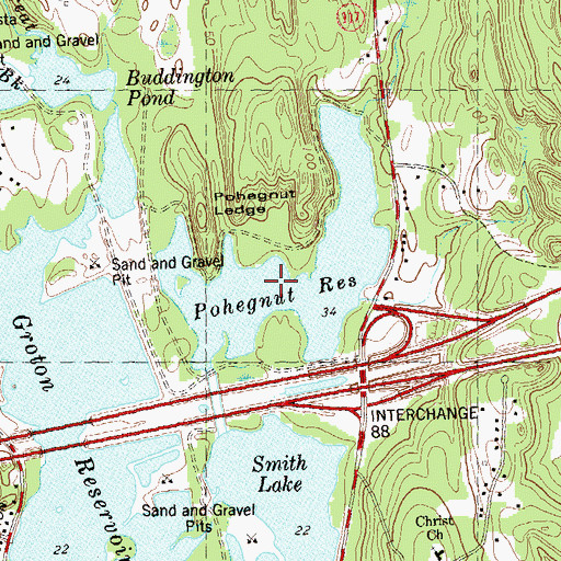 Topographic Map of Pohegnut Reservoir, CT