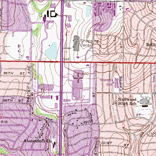 Topographic Map of Metcalf South Shopping Center, KS